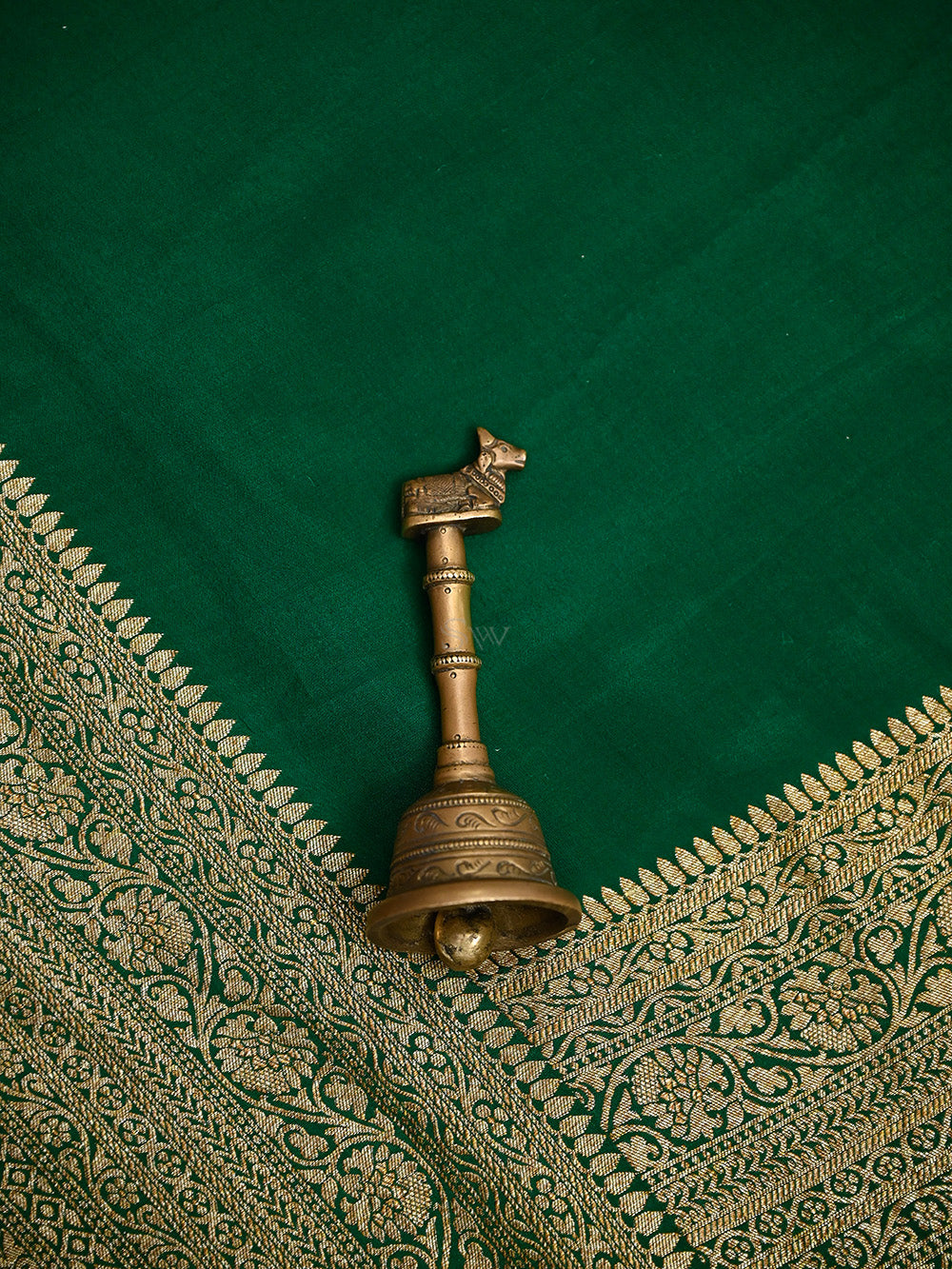 Bottle Green Plain Crepe Silk Handloom Banarasi Saree - Sacred Weaves