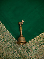 Bottle Green Plain Crepe Silk Handloom Banarasi Saree - Sacred Weaves