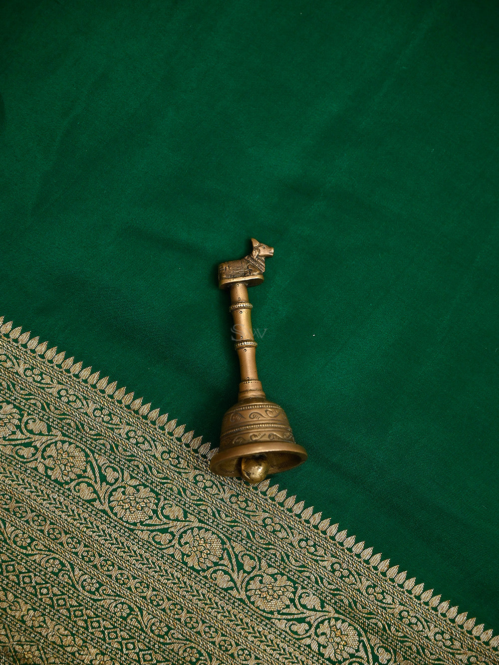 Bottle Green Plain Crepe Silk Handloom Banarasi Saree - Sacred Weaves