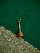 Bottle Green Plain Crepe Silk Handloom Banarasi Saree - Sacred Weaves