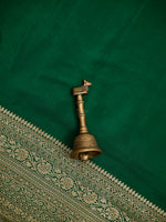 Bottle Green Plain Crepe Silk Handloom Banarasi Saree - Sacred Weaves