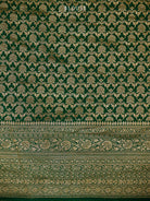 Bottle Green Plain Crepe Silk Handloom Banarasi Saree - Sacred Weaves