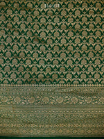 Bottle Green Plain Crepe Silk Handloom Banarasi Saree - Sacred Weaves