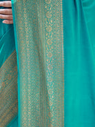 Teal Green Plain Crepe Silk Handloom Banarasi Saree - Sacred Weaves