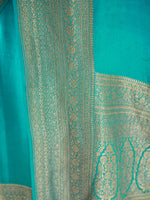 Teal Green Plain Crepe Silk Handloom Banarasi Saree - Sacred Weaves