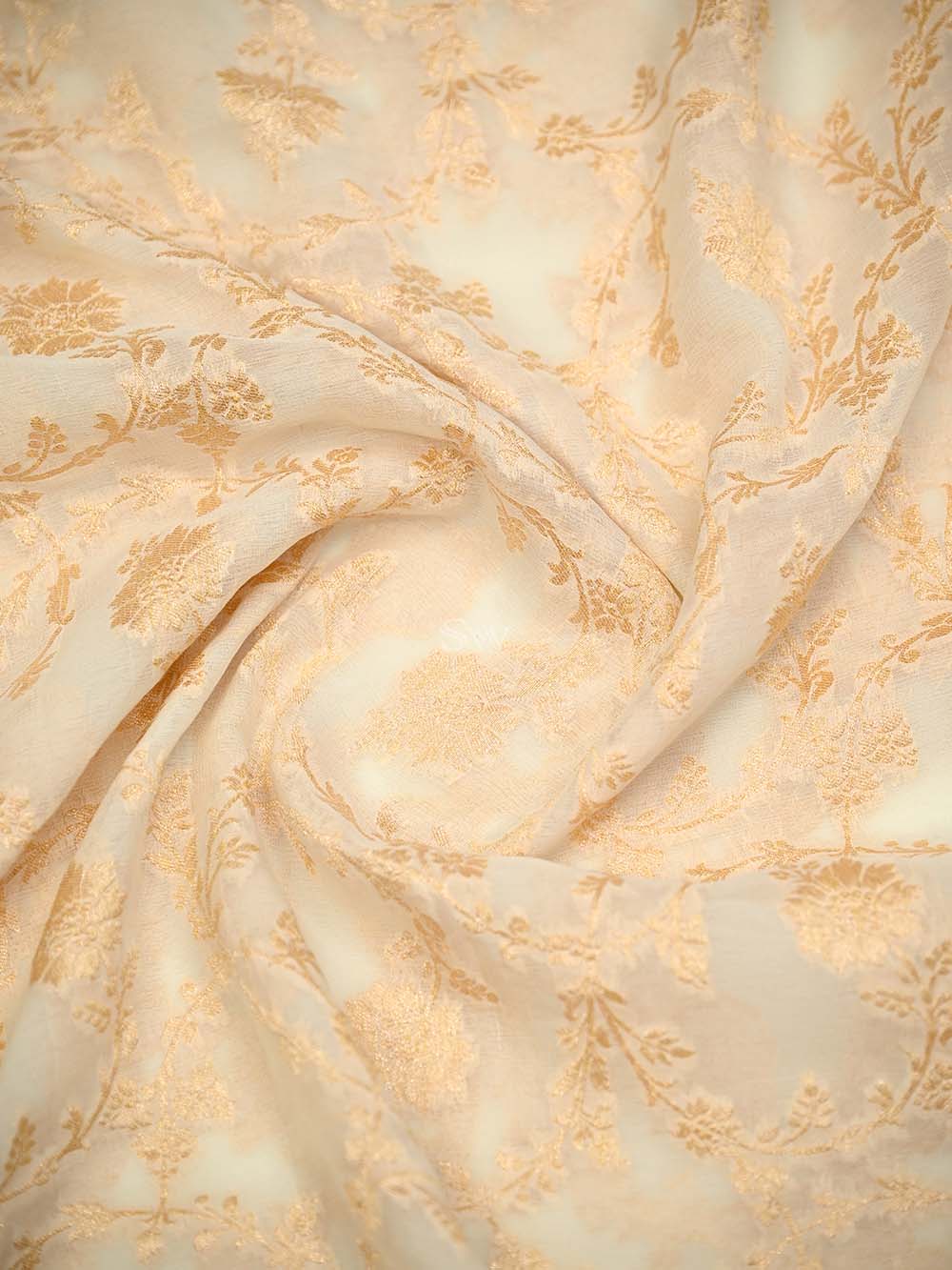 Cream Jaal Khaddi Georgette Handloom Banarasi Saree - Sacred Weaves