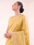 Yellow Jaal Khaddi Georgette Handloom Banarasi Saree - Sacred Weaves