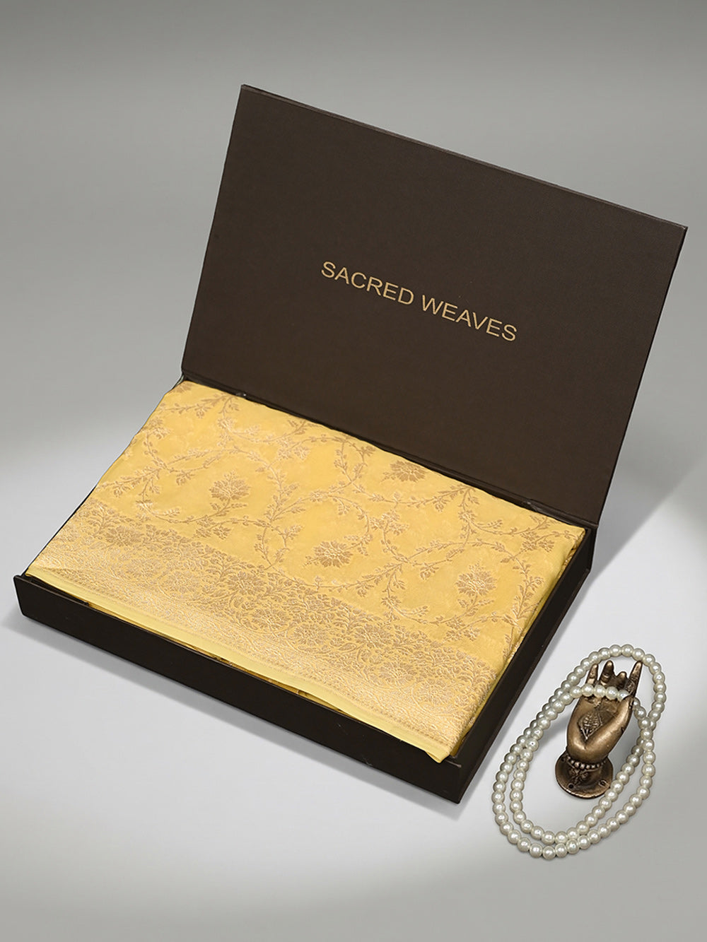 Yellow Jaal Khaddi Georgette Handloom Banarasi Saree - Sacred Weaves