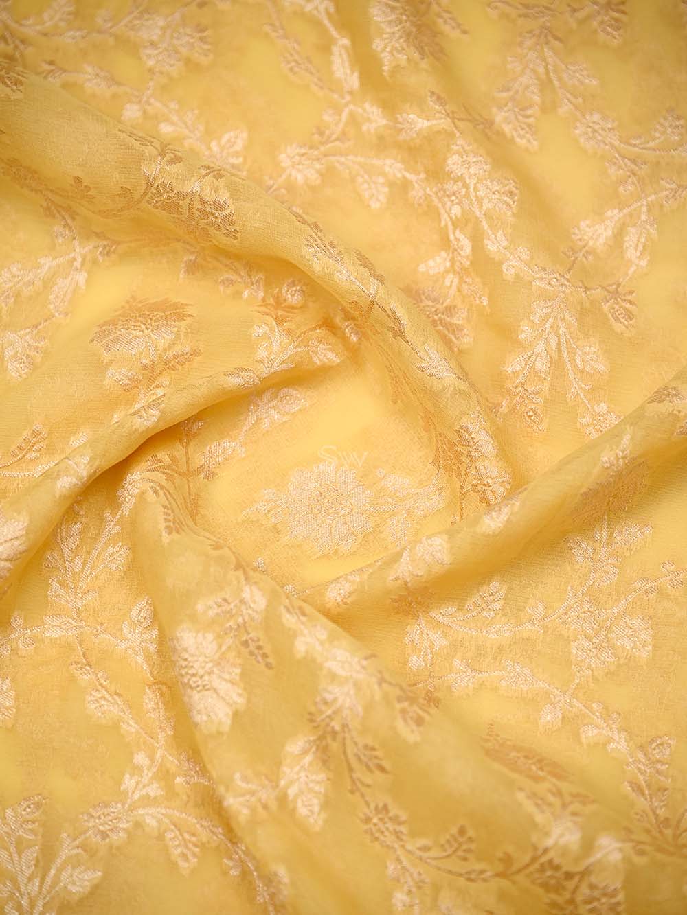 Yellow Jaal Khaddi Georgette Handloom Banarasi Saree - Sacred Weaves