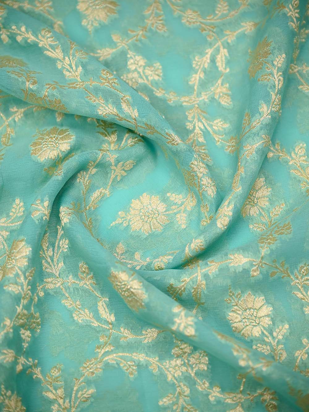Sea Green Jaal Khaddi Georgette Handloom Banarasi Saree - Sacred Weaves