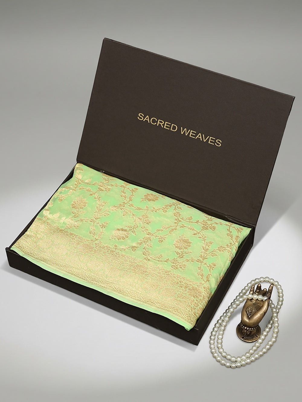 Pista Green Jaal Khaddi Georgette Handloom Banarasi Saree - Sacred Weaves