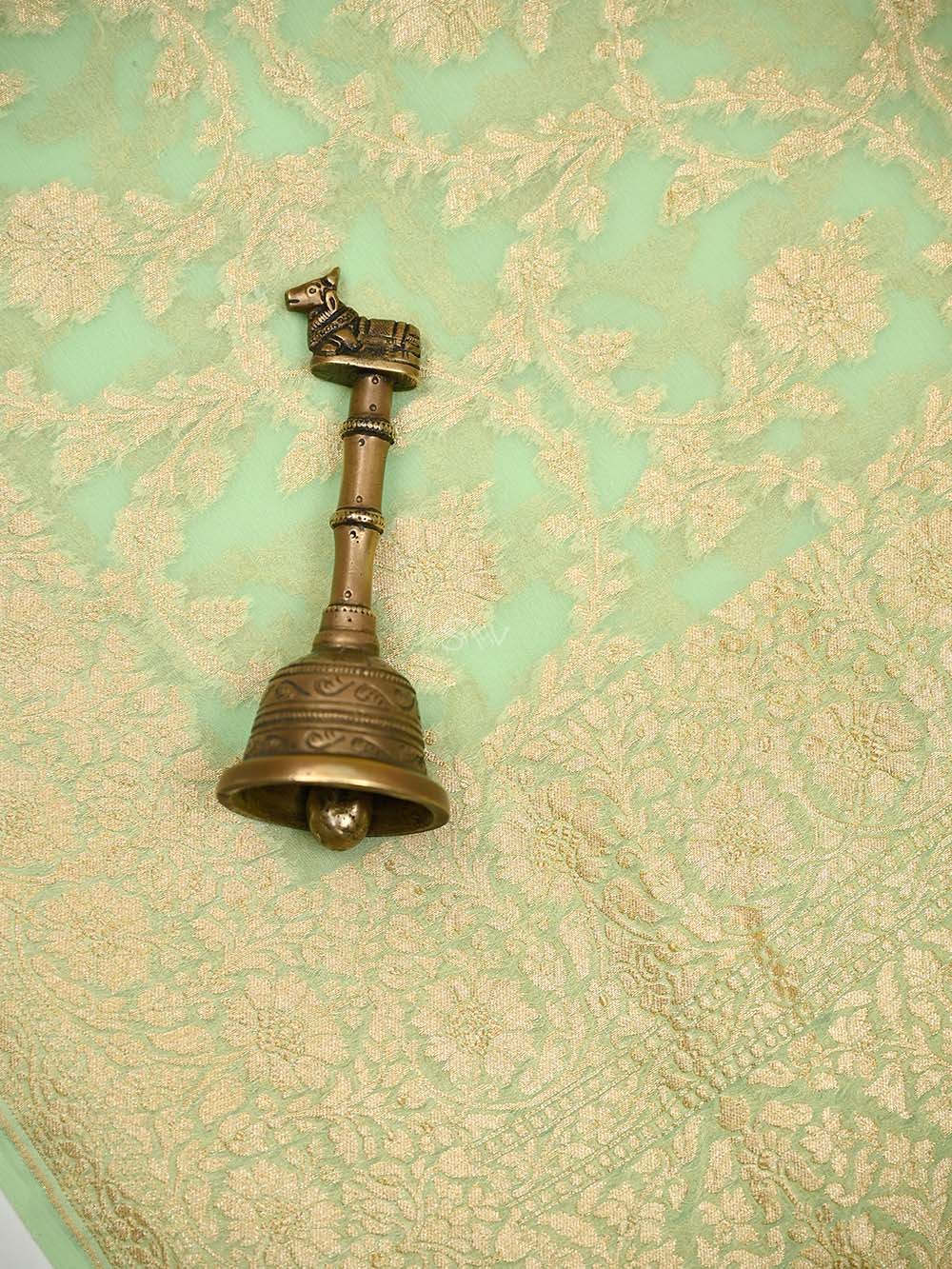 Pista Green Jaal Khaddi Georgette Handloom Banarasi Saree - Sacred Weaves