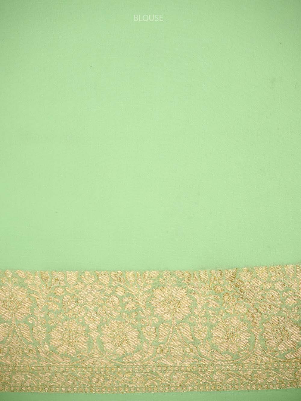 Pista Green Jaal Khaddi Georgette Handloom Banarasi Saree - Sacred Weaves
