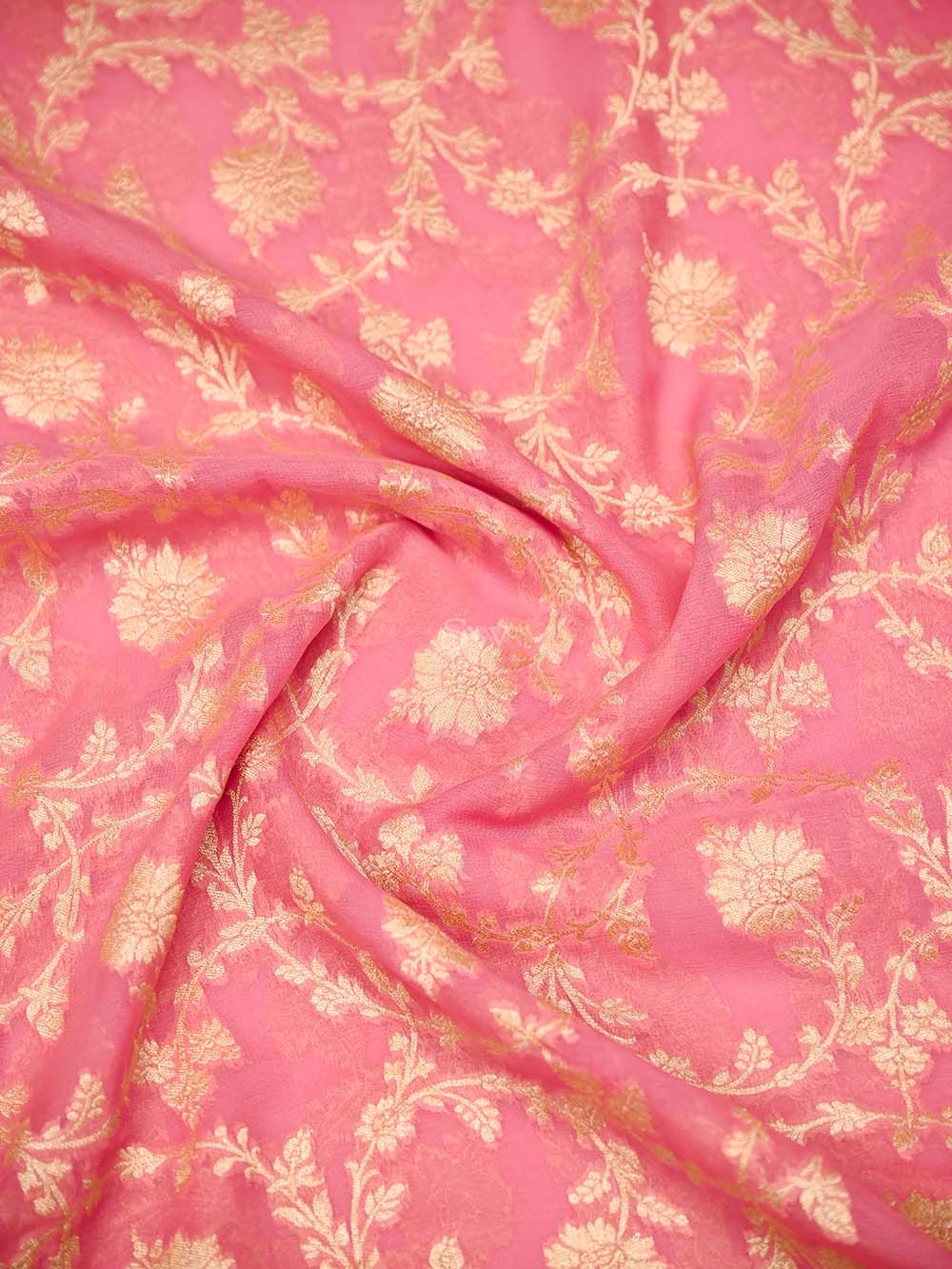 Pastel Pink Jaal Khaddi Georgette Handloom Banarasi Saree - Sacred Weaves