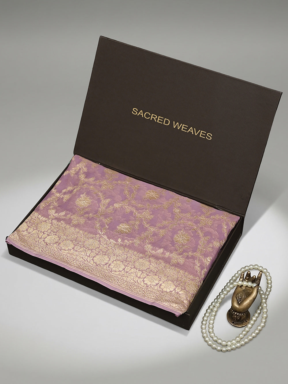 Lilac Jaal Khaddi Georgette Handloom Banarasi Saree - Sacred Weaves