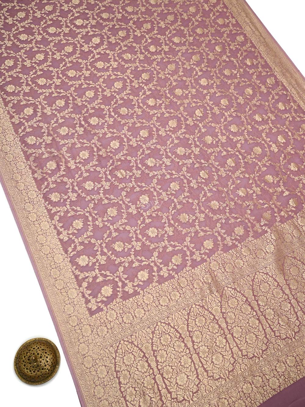 Lilac Jaal Khaddi Georgette Handloom Banarasi Saree - Sacred Weaves
