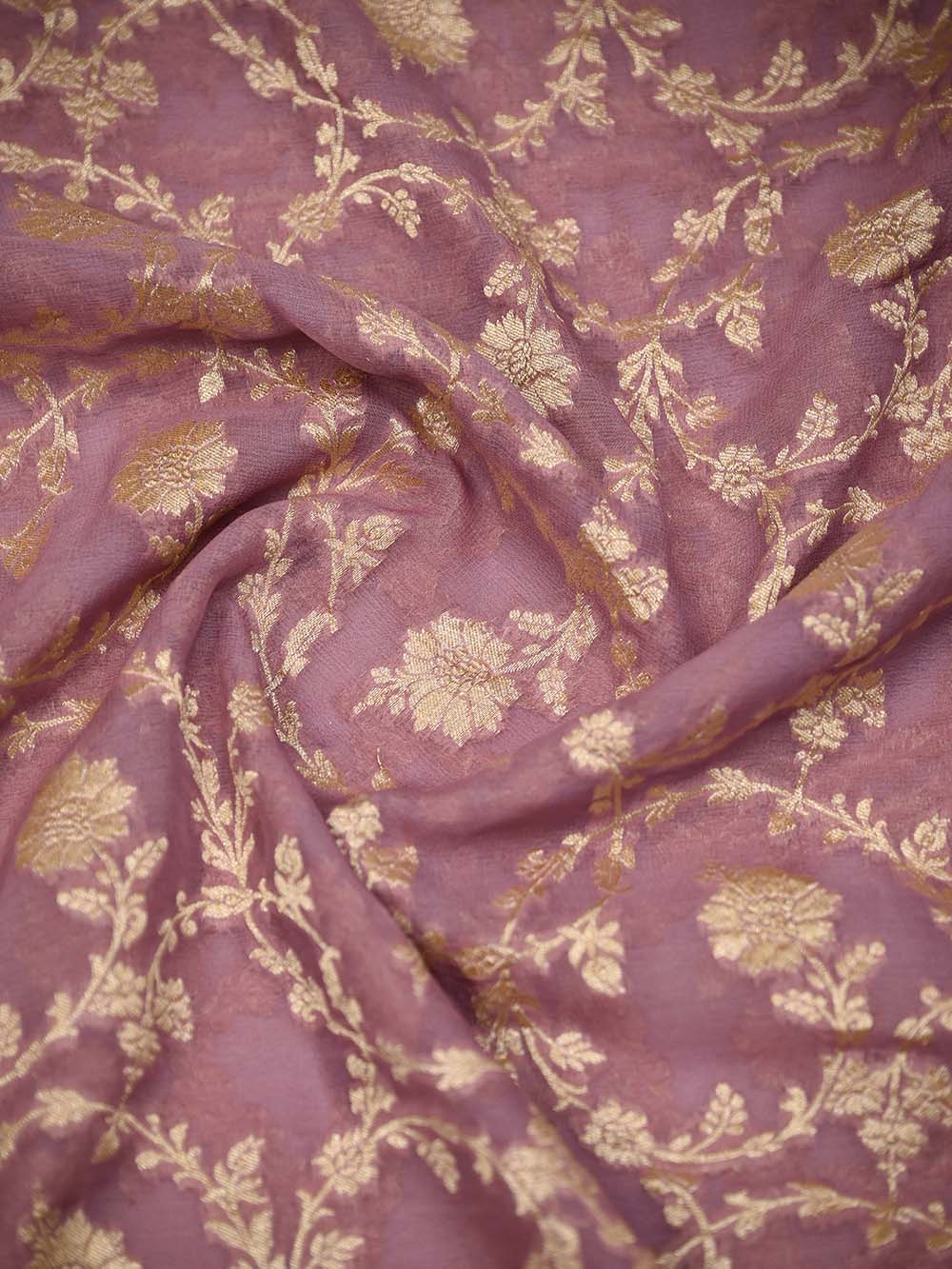 Lilac Jaal Khaddi Georgette Handloom Banarasi Saree - Sacred Weaves