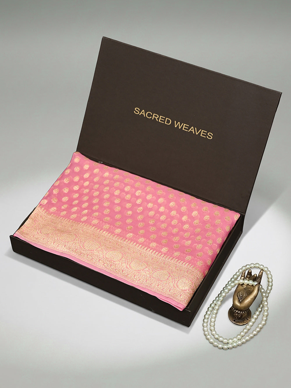 Pastel Pink Booti Khaddi Georgette Handloom Banarasi Saree - Sacred Weaves