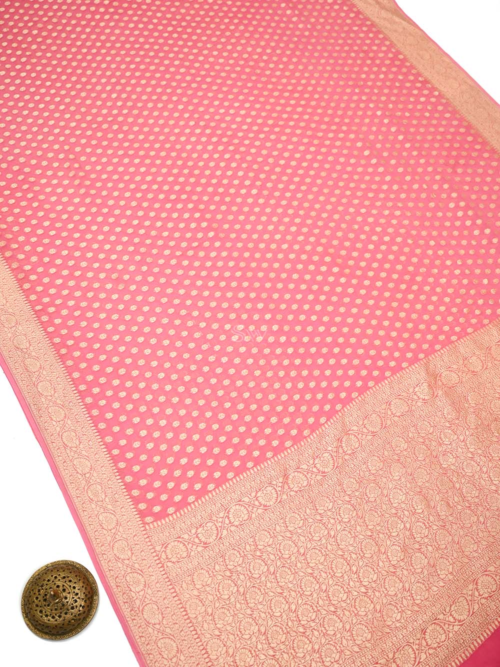 Pastel Pink Booti Khaddi Georgette Handloom Banarasi Saree - Sacred Weaves