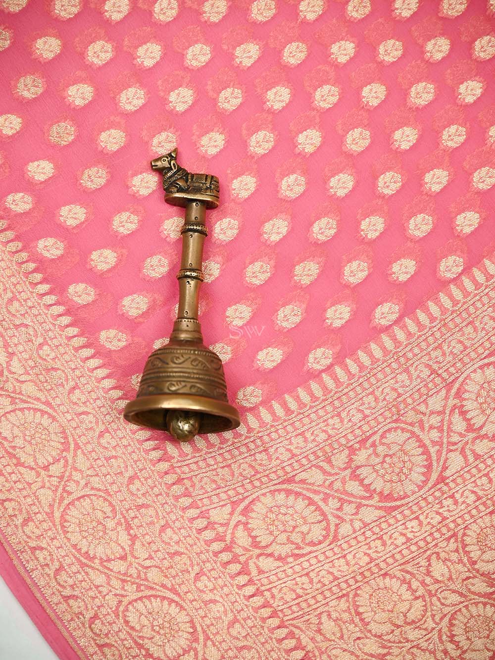 Pastel Pink Booti Khaddi Georgette Handloom Banarasi Saree - Sacred Weaves