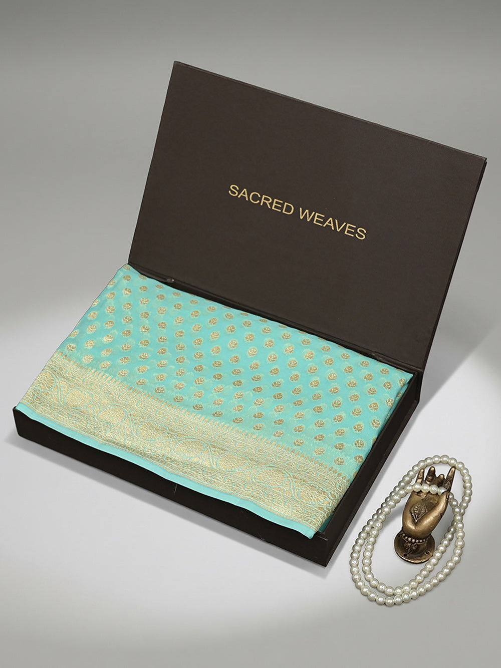 Sea Green Booti Khaddi Georgette Handloom Banarasi Saree - Sacred Weaves