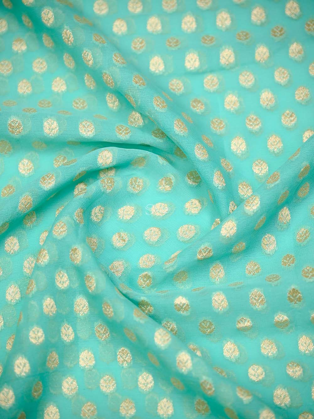 Sea Green Booti Khaddi Georgette Handloom Banarasi Saree - Sacred Weaves