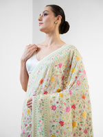Cream Meenakari Jaal Khaddi Georgette Handloom Banarasi Saree - Sacred Weaves