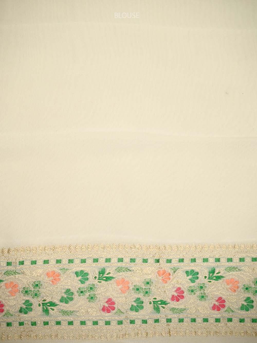 Cream Meenakari Jaal Khaddi Georgette Handloom Banarasi Saree - Sacred Weaves