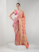 Pastel Peach Meenakari Jaal Khaddi Georgette Handloom Banarasi Saree - Sacred Weaves