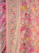 Pastel Peach Meenakari Jaal Khaddi Georgette Handloom Banarasi Saree - Sacred Weaves
