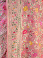 Pastel Peach Meenakari Jaal Khaddi Georgette Handloom Banarasi Saree - Sacred Weaves