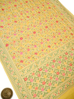 Yellow Meenakari Jaal Khaddi Georgette Handloom Banarasi Saree - Sacred Weaves