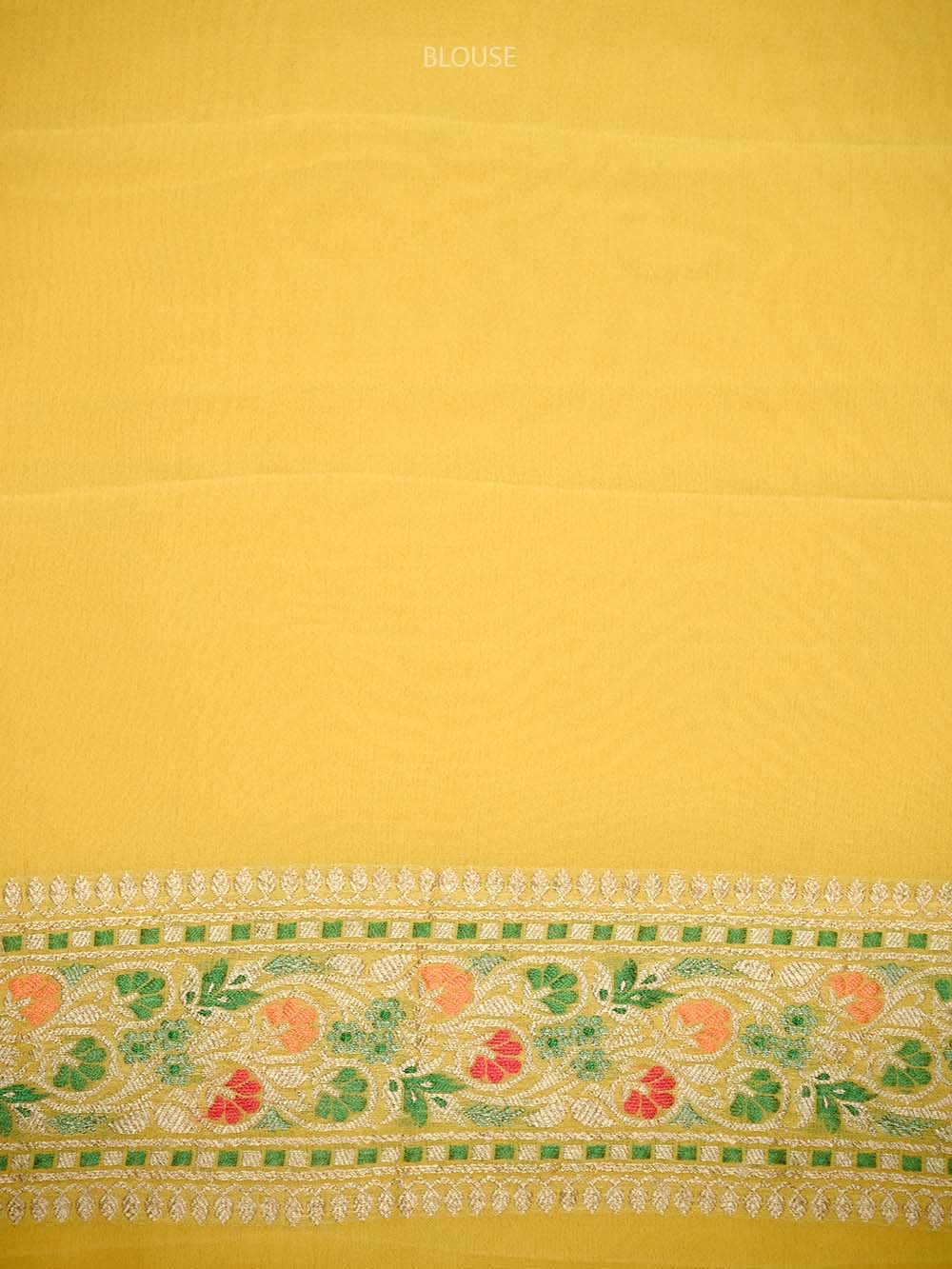 Yellow Meenakari Jaal Khaddi Georgette Handloom Banarasi Saree - Sacred Weaves