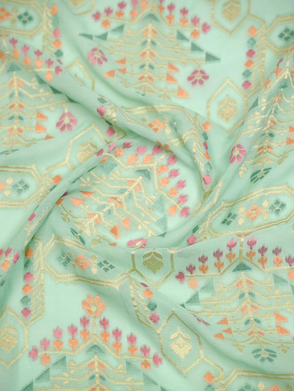 Sea Green Meenakari Booti Crepe Silk Handloom Banarasi Suit - Sacred Weaves