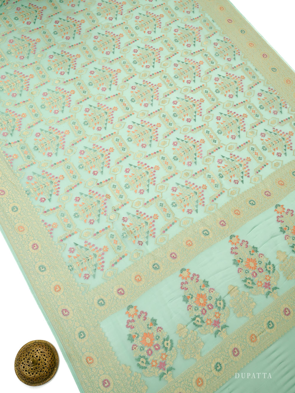 Sea Green Meenakari Booti Crepe Silk Handloom Banarasi Suit - Sacred Weaves