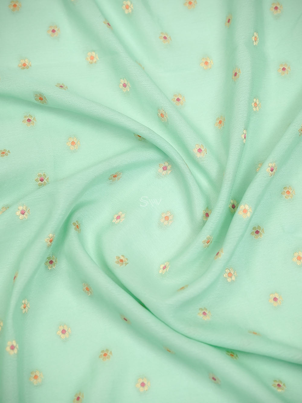 Sea Green Meenakari Booti Crepe Silk Handloom Banarasi Suit - Sacred Weaves