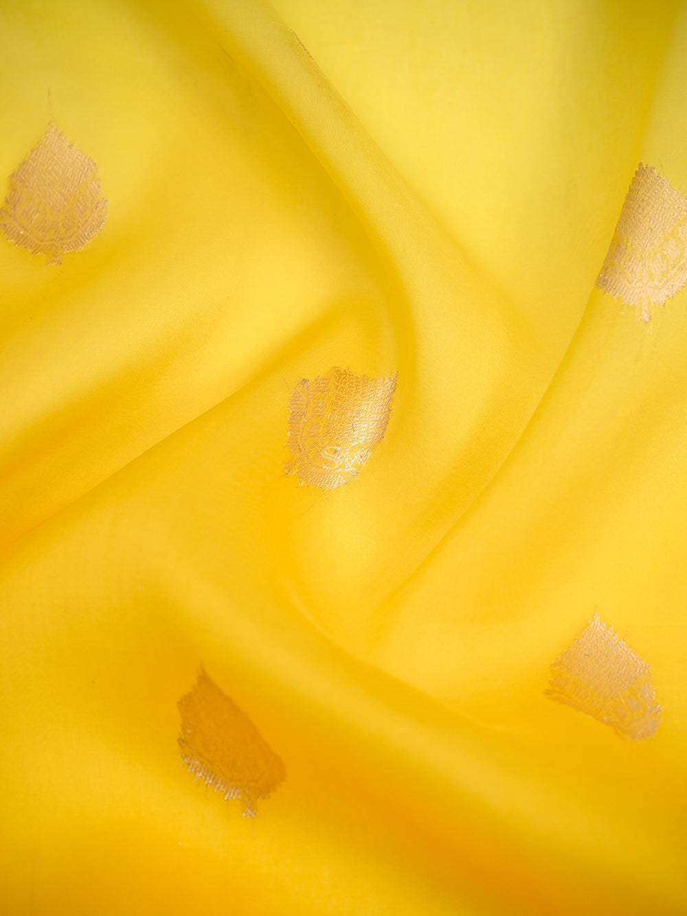 Yellow Booti Organza Silk Handloom Banarasi Saree - Sacred Weaves
