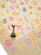 Off White Jaal Meenakari Moonga Tussar Silk Handloom Banarasi Saree - Sacred Weaves