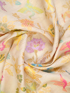 Off White Jaal Meenakari Moonga Tussar Silk Handloom Banarasi Saree - Sacred Weaves