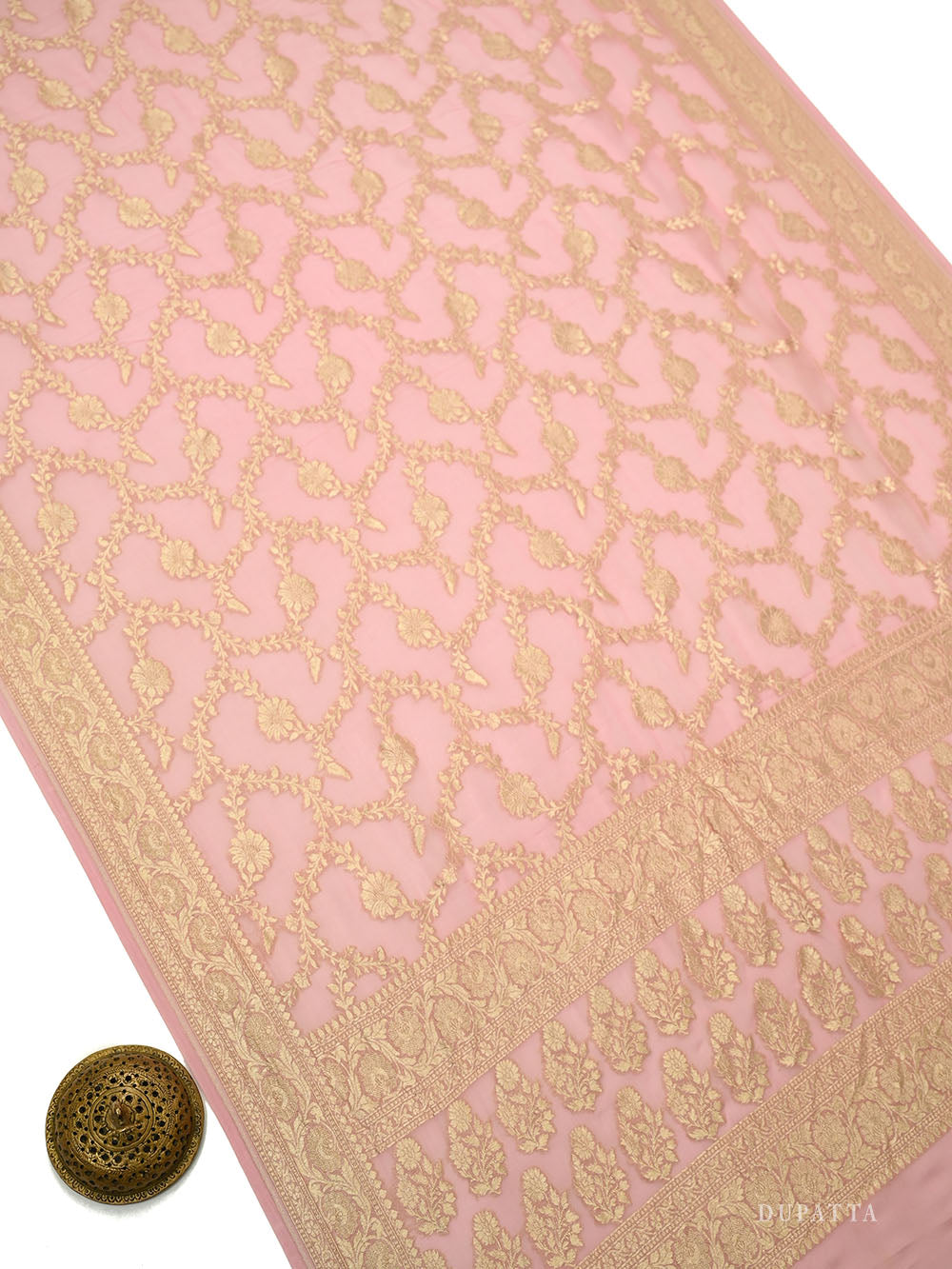 Pastel Pink Booti Khaddi Georgette Handloom Banarasi Suit - Sacred Weaves