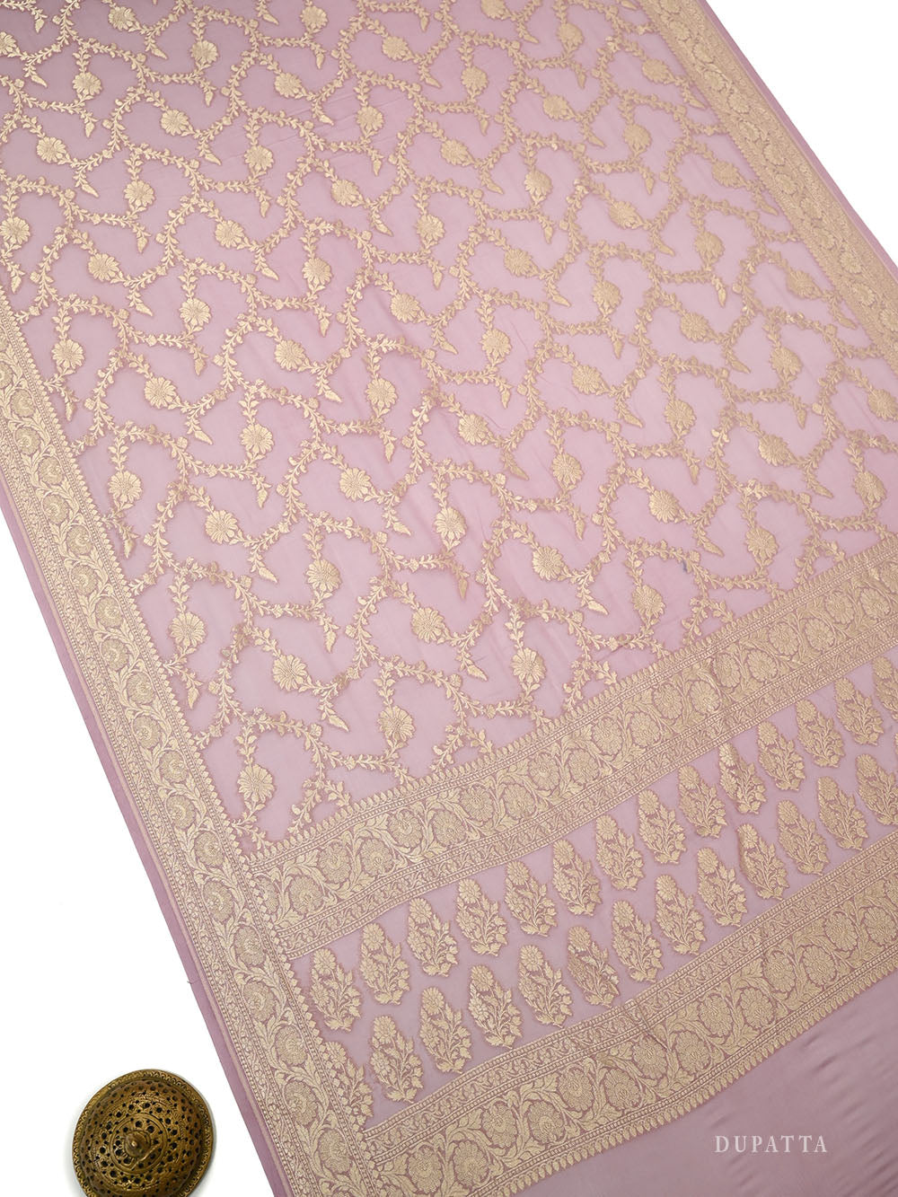 Mauve Booti Khaddi Georgette Handloom Banarasi Suit - Sacred Weaves