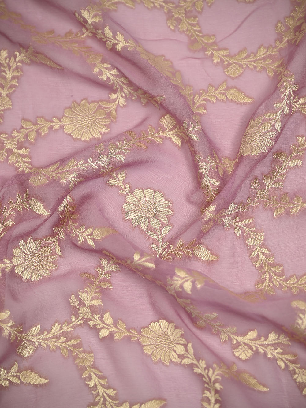 Mauve Booti Khaddi Georgette Handloom Banarasi Suit - Sacred Weaves