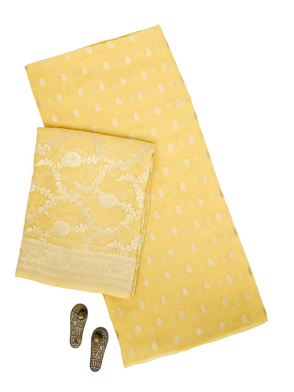 Yellow Booti Khaddi Georgette Handloom Banarasi Suit - Sacred Weaves
