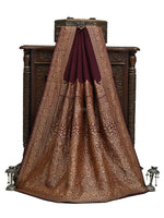 Dark Brown Plain Crepe Silk Handloom Banarasi Saree - Sacred Weaves