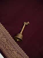 Dark Brown Plain Crepe Silk Handloom Banarasi Saree - Sacred Weaves