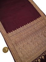 Dark Brown Plain Crepe Silk Handloom Banarasi Saree - Sacred Weaves