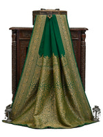 Bottle Green Plain Crepe Silk Handloom Banarasi Saree - Sacred Weaves