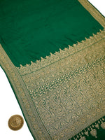 Bottle Green Plain Crepe Silk Handloom Banarasi Saree - Sacred Weaves