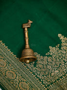 Bottle Green Plain Crepe Silk Handloom Banarasi Saree - Sacred Weaves