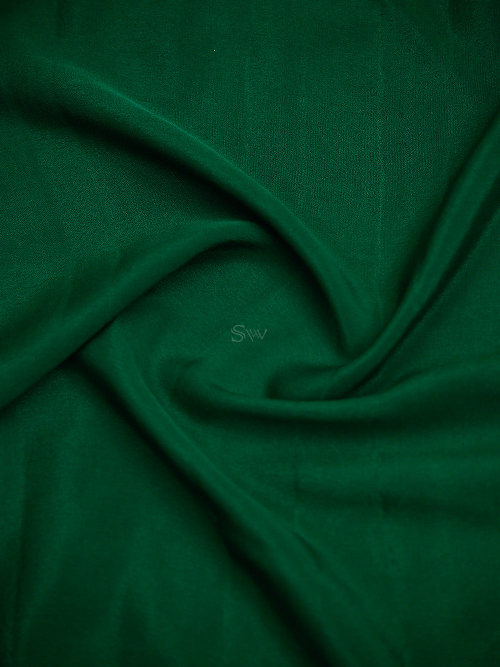Bottle Green Plain Crepe Silk Handloom Banarasi Saree - Sacred Weaves